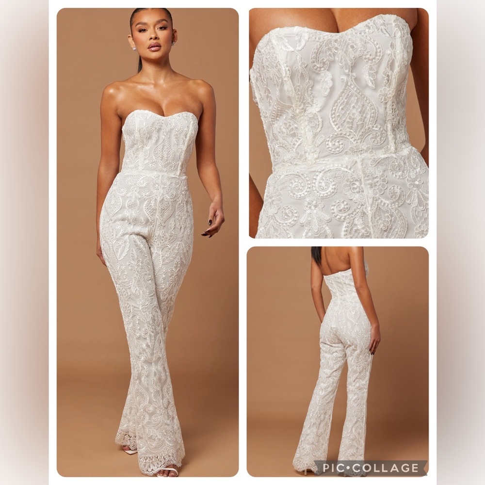 NWT NOVA LUXE Women’s Sequin Embroidered Bride Wedding Formal Jumpsuit Medium M